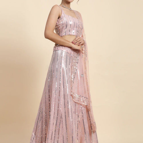Peach Color Heavy Sequins Georgette Bollywood Designer Lehenga Choli