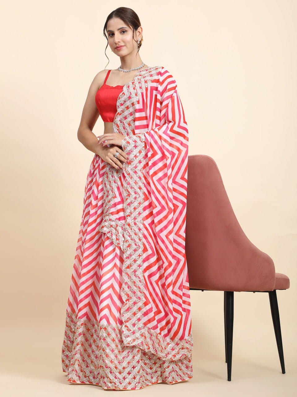 Trendy Designer Georgette Wedding Wear Sequins Lehenga Choli