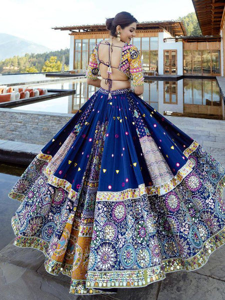 Blue  Color Muslin  With Digital Print Real Mirror Work Lehenga Choli