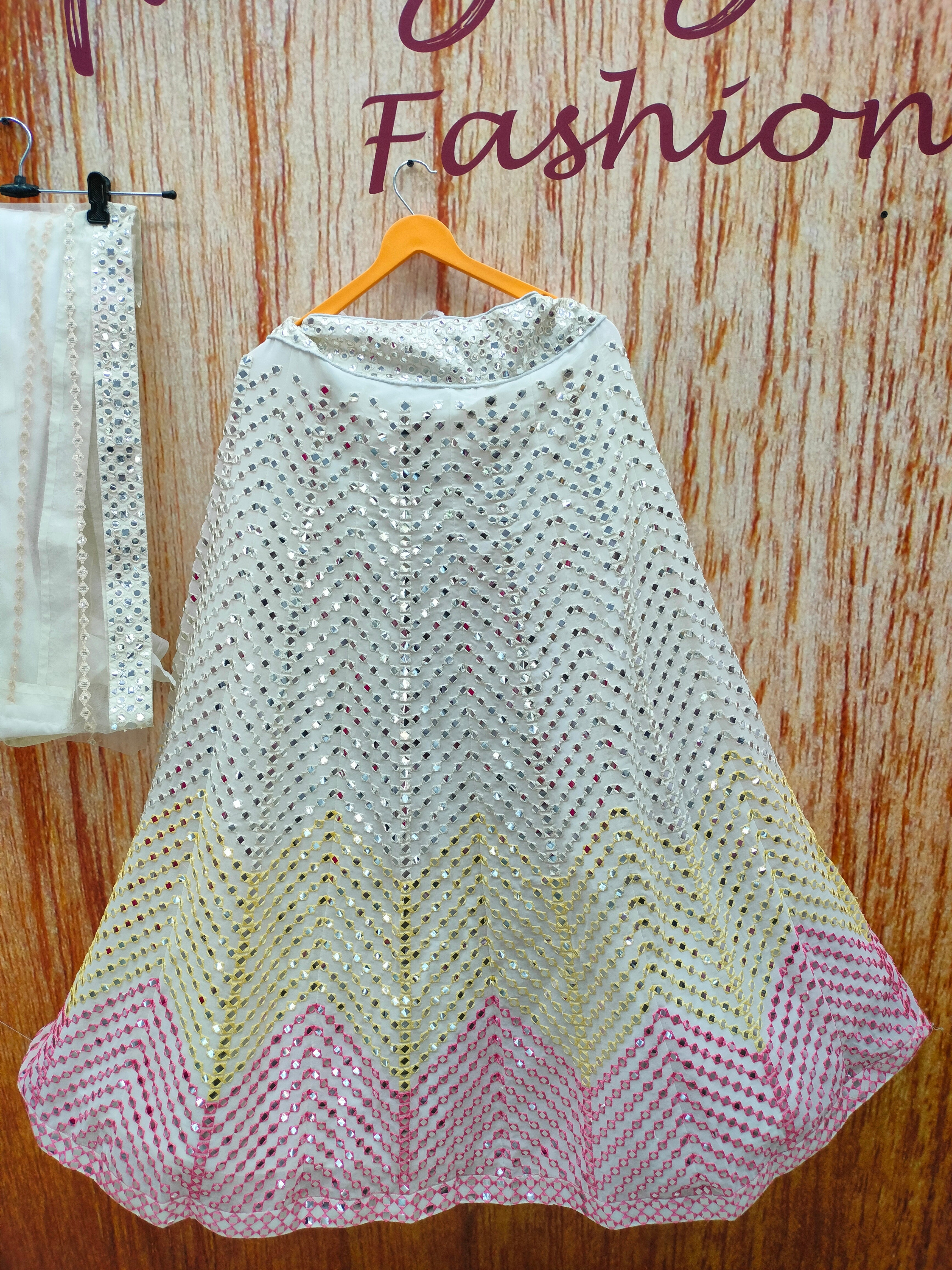 Off White Color Embroidery Work Designer Trendy Georgette Lehenga Choli