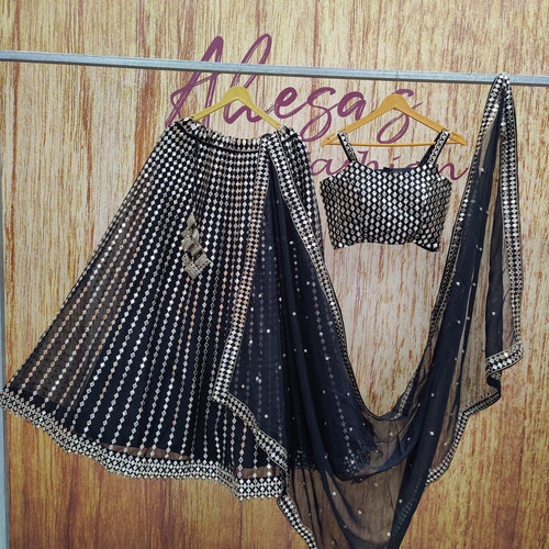 Black Color Embroidered Designer Party Wear Organza Silk Lehenga Choli