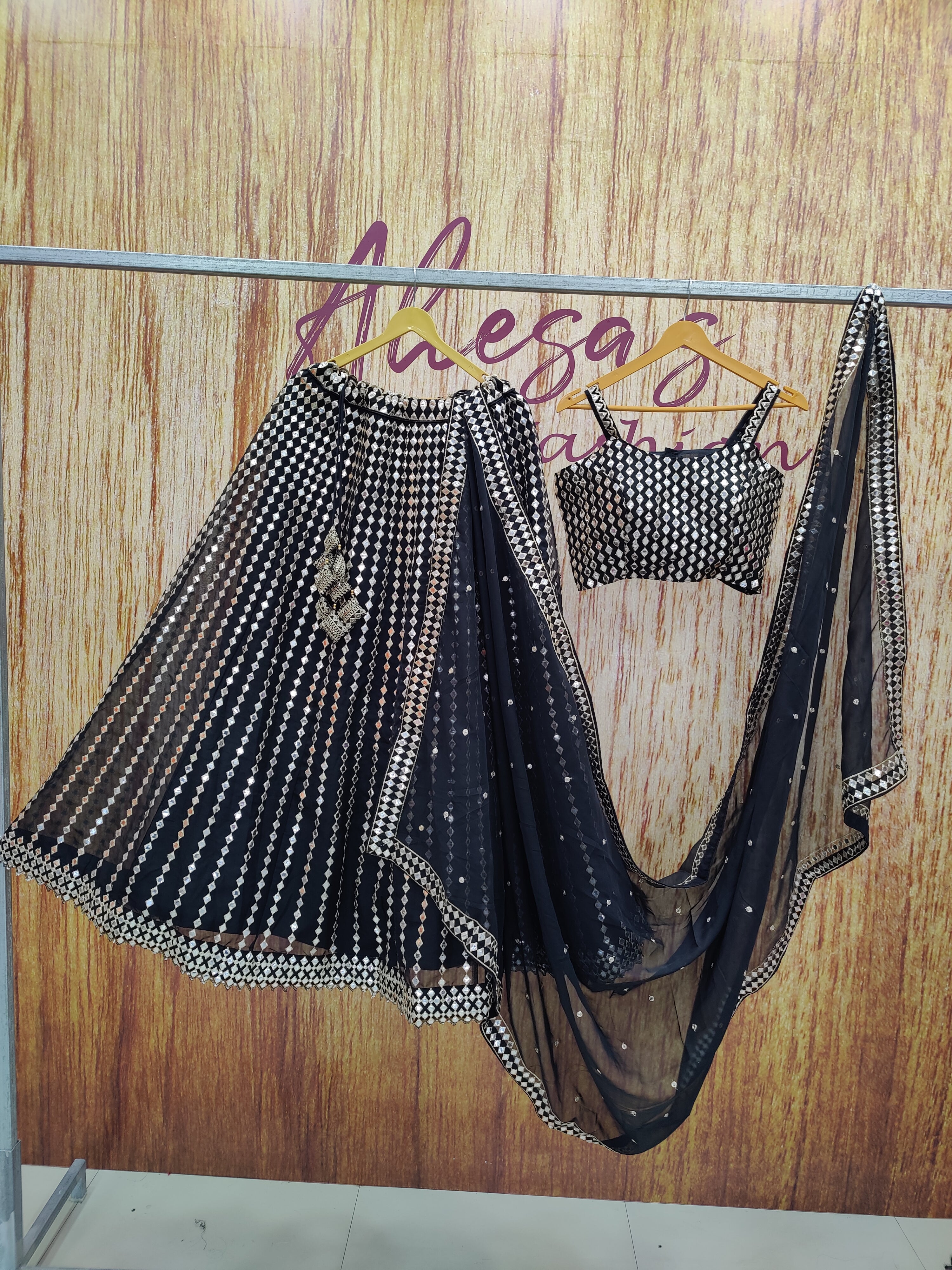 Black Wedding Wear Embroidered Designer Party Wear Organza Silk Lehenga Choli