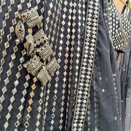 Black Color Embroidered Designer Party Wear Organza Silk Lehenga Choli