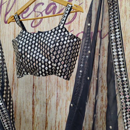 Black Color Embroidered Designer Party Wear Organza Silk Lehenga Choli