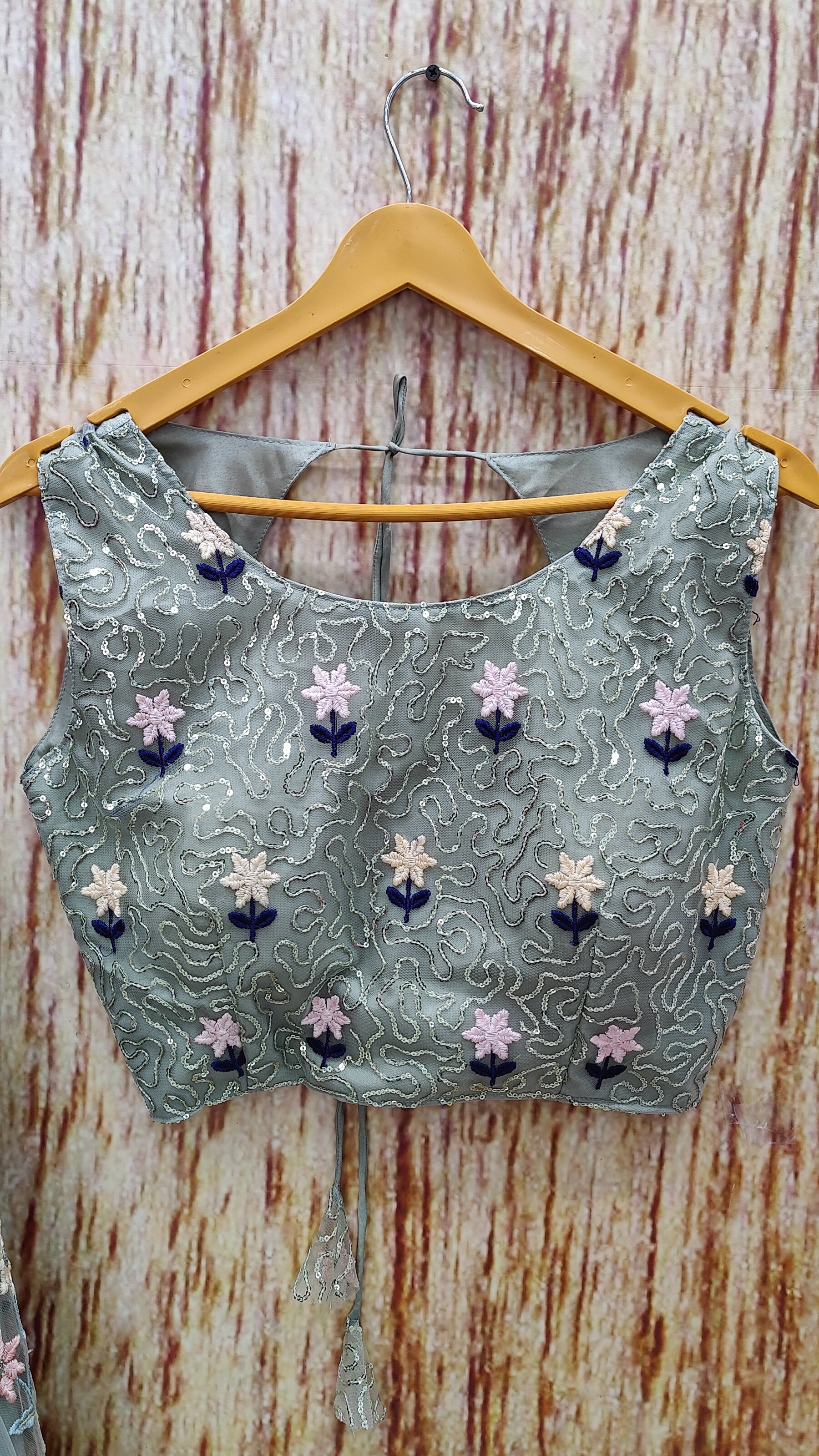 Pista Color Designer Sequins Embroidery Work Net Lehenga Choli