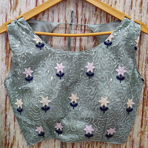 Pista Color Designer Sequins Embroidery Work Net Lehenga Choli