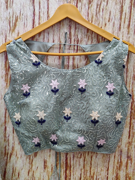 Pista Color Designer Sequins Embroidery Work Net Lehenga Choli