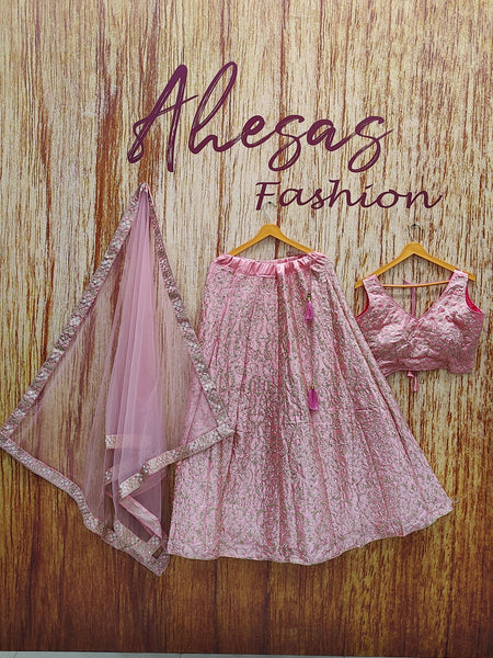 Pink Color Sequins Embroidery Work Designer Wedding Wear Lehenga Choli