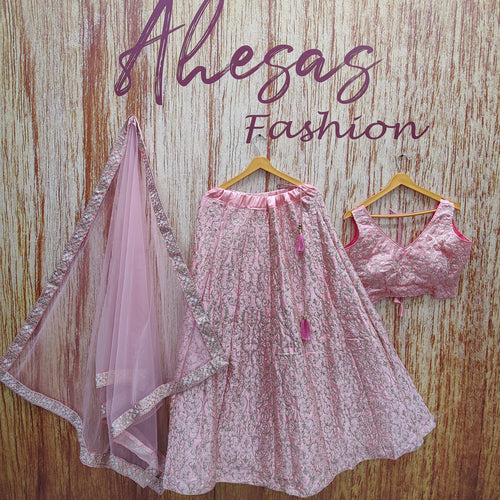 Pink Color Sequins Embroidery Work Designer Wedding Wear Lehenga Choli