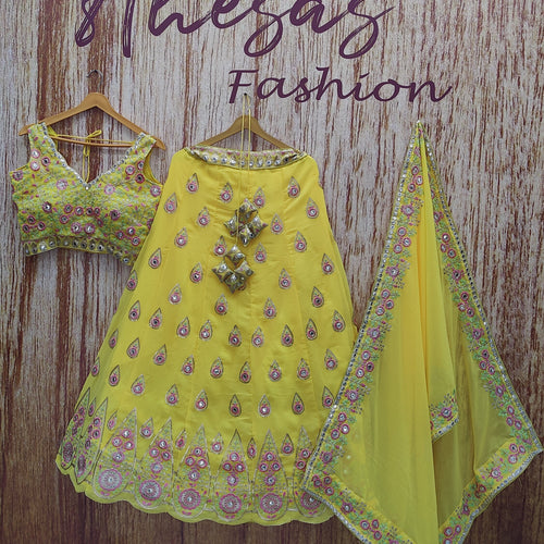 Yellow Color Designer Embroidery Sequins Work Trendy Lehenga Choli