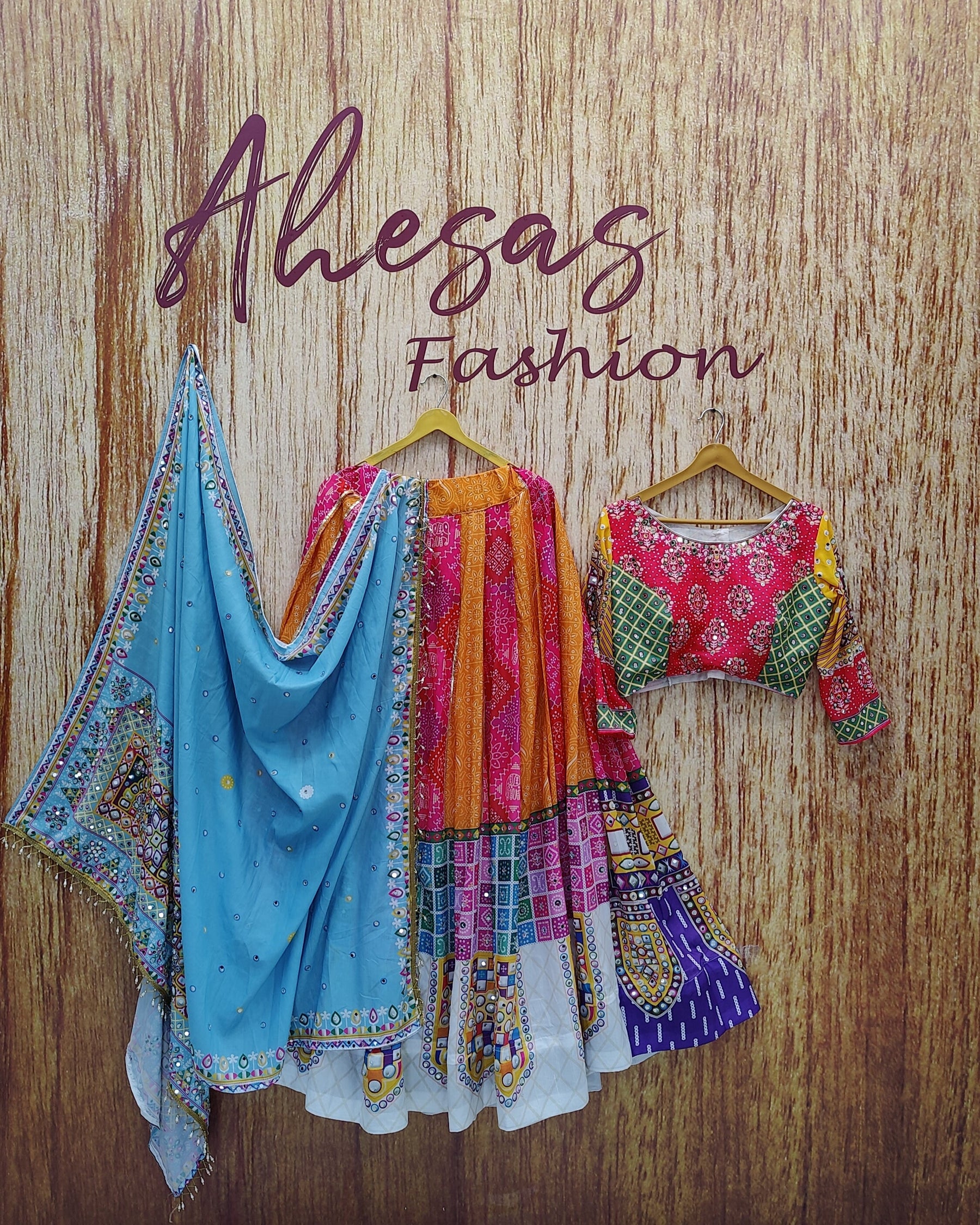 Multi Color Magic Cotton With Digital Print Real Mirror Lehenga Choli Set