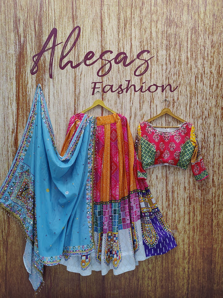 Multi Color Magic Cotton With Digital Print Real Mirror Lehenga Choli Set
