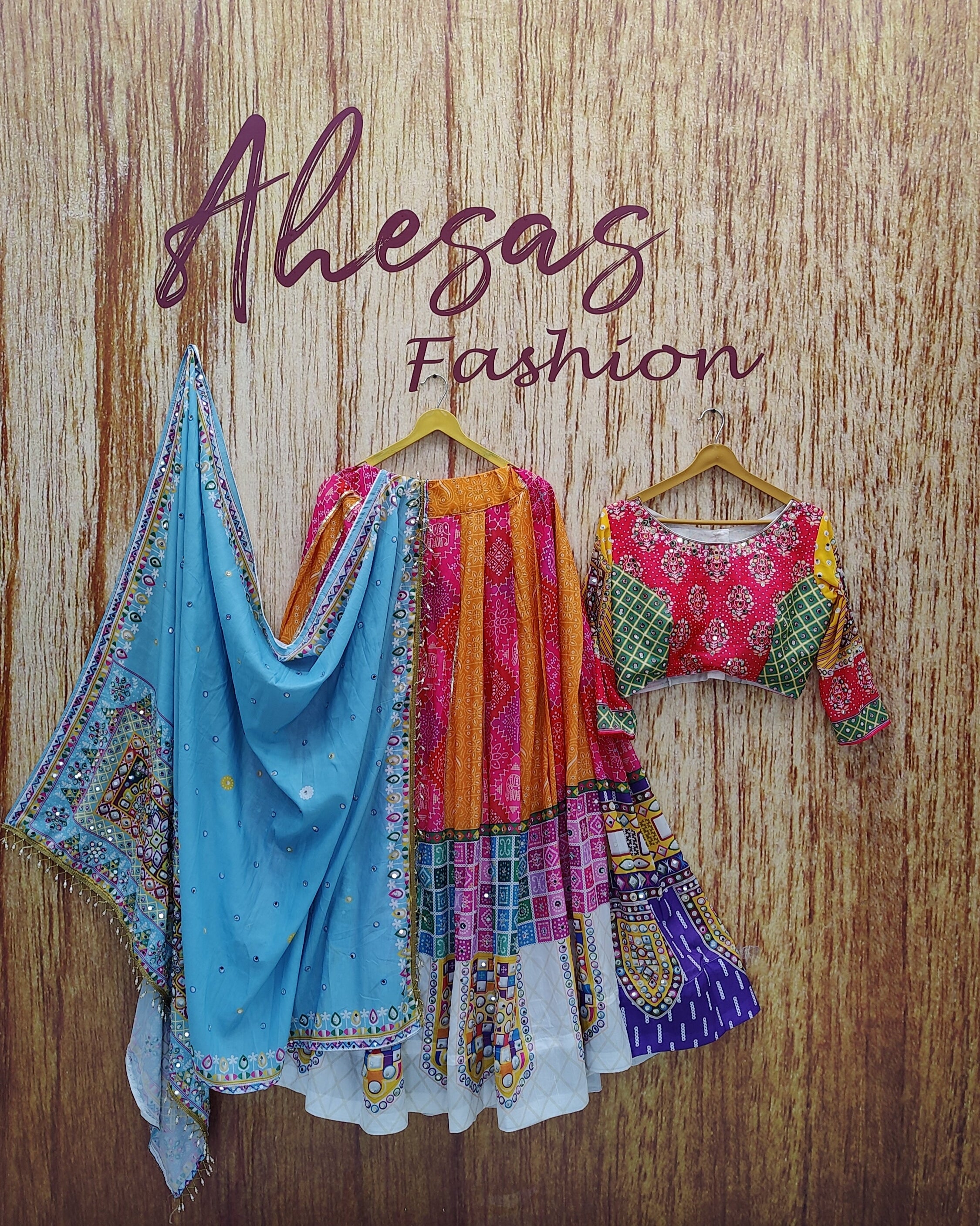 Multi Color Magic Cotton With Digital Print Real Mirror Lehenga Choli Set