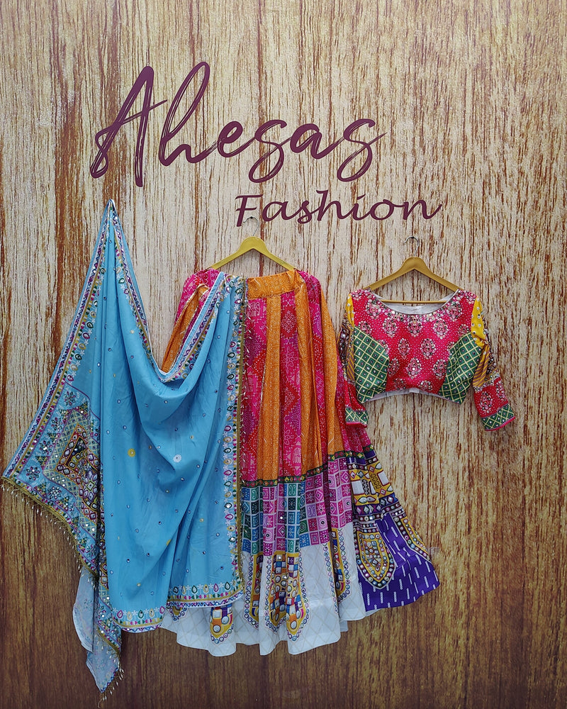 Multi Color Muslin Cotton With Digital Print Real Mirror Lehenga Choli Set