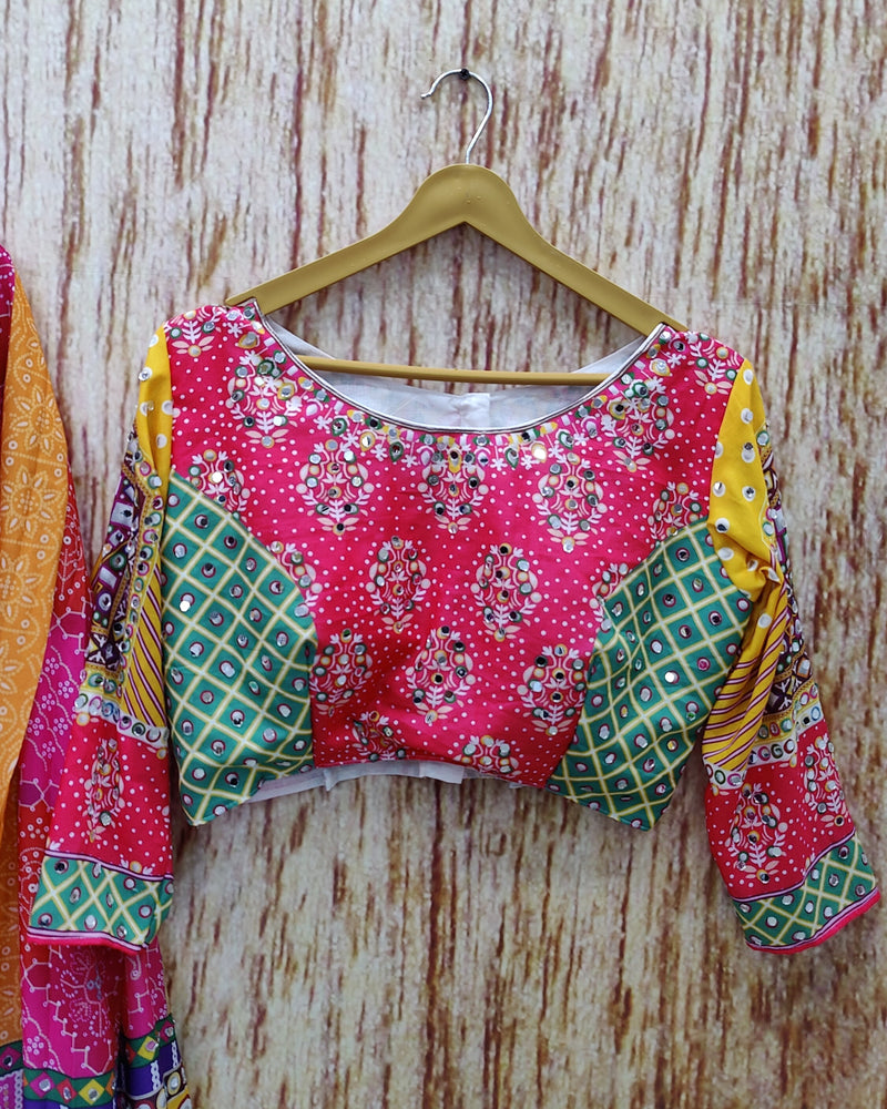 Multi Color Muslin Cotton With Digital Print Real Mirror Lehenga Choli Set