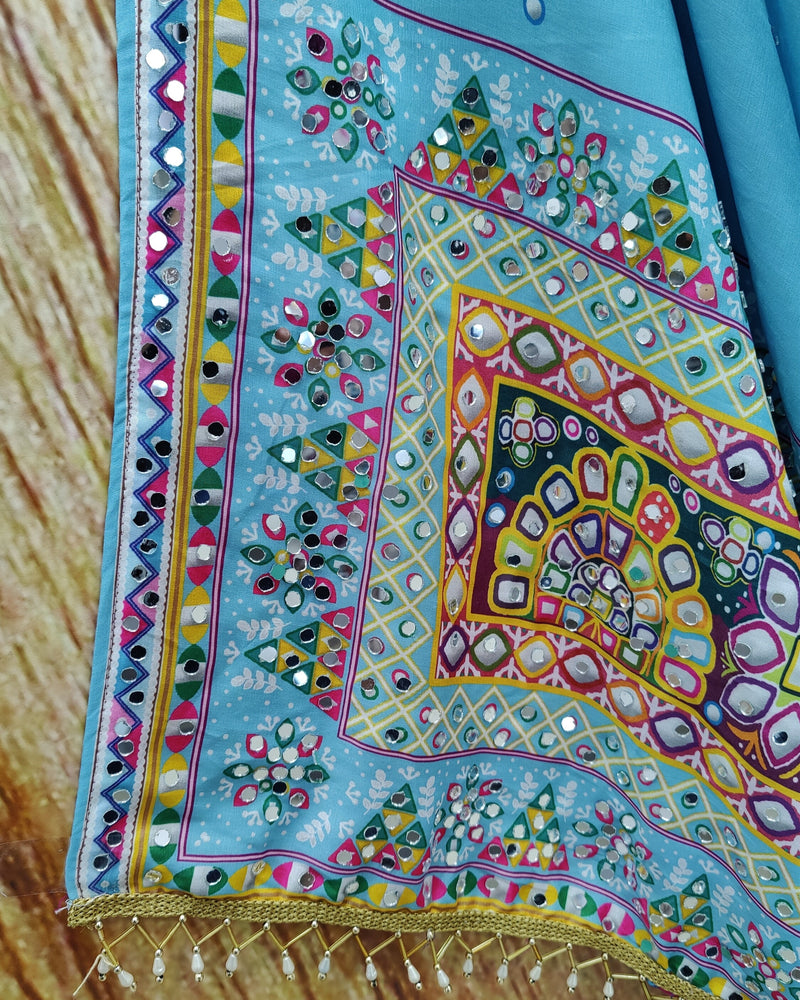 Multi Color Muslin Cotton With Digital Print Real Mirror Lehenga Choli Set