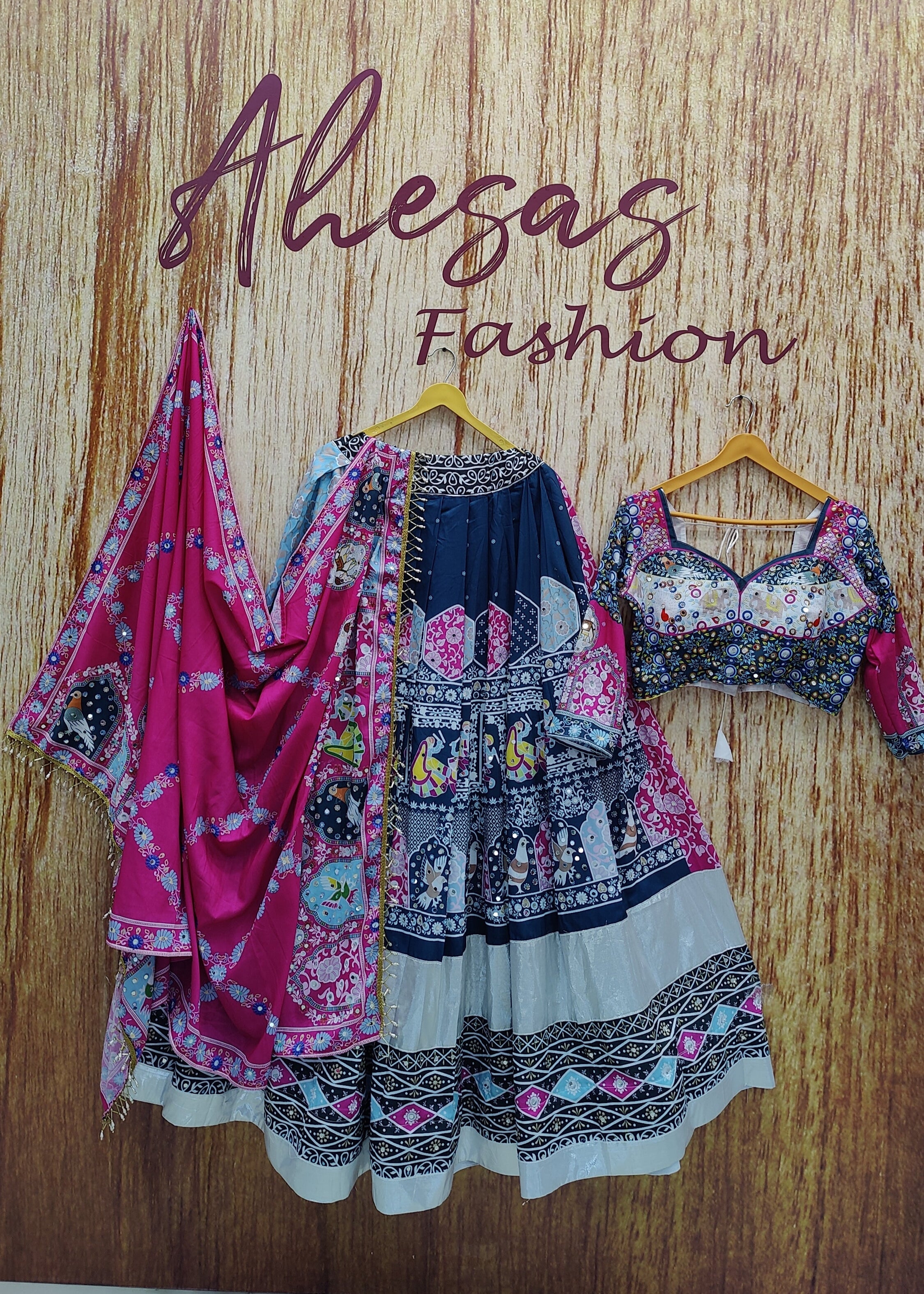 Multi Color Magic Cottob With Digital Print Real Mirror Work Navratri Lehenga Choli