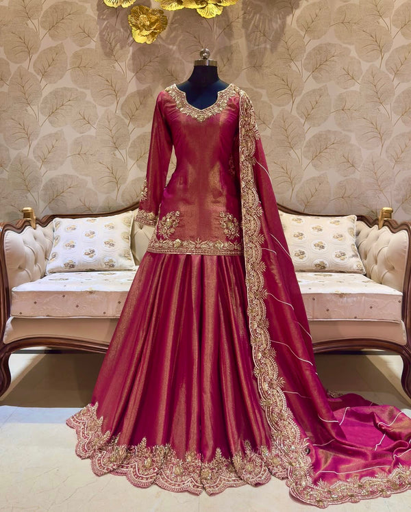 Red Color Trending Designer Embroidered Lehenga With Top