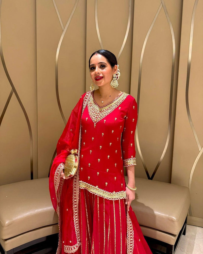Red Color Fancy Georgette Sequence Designer Wedding Wair Salwar Suit