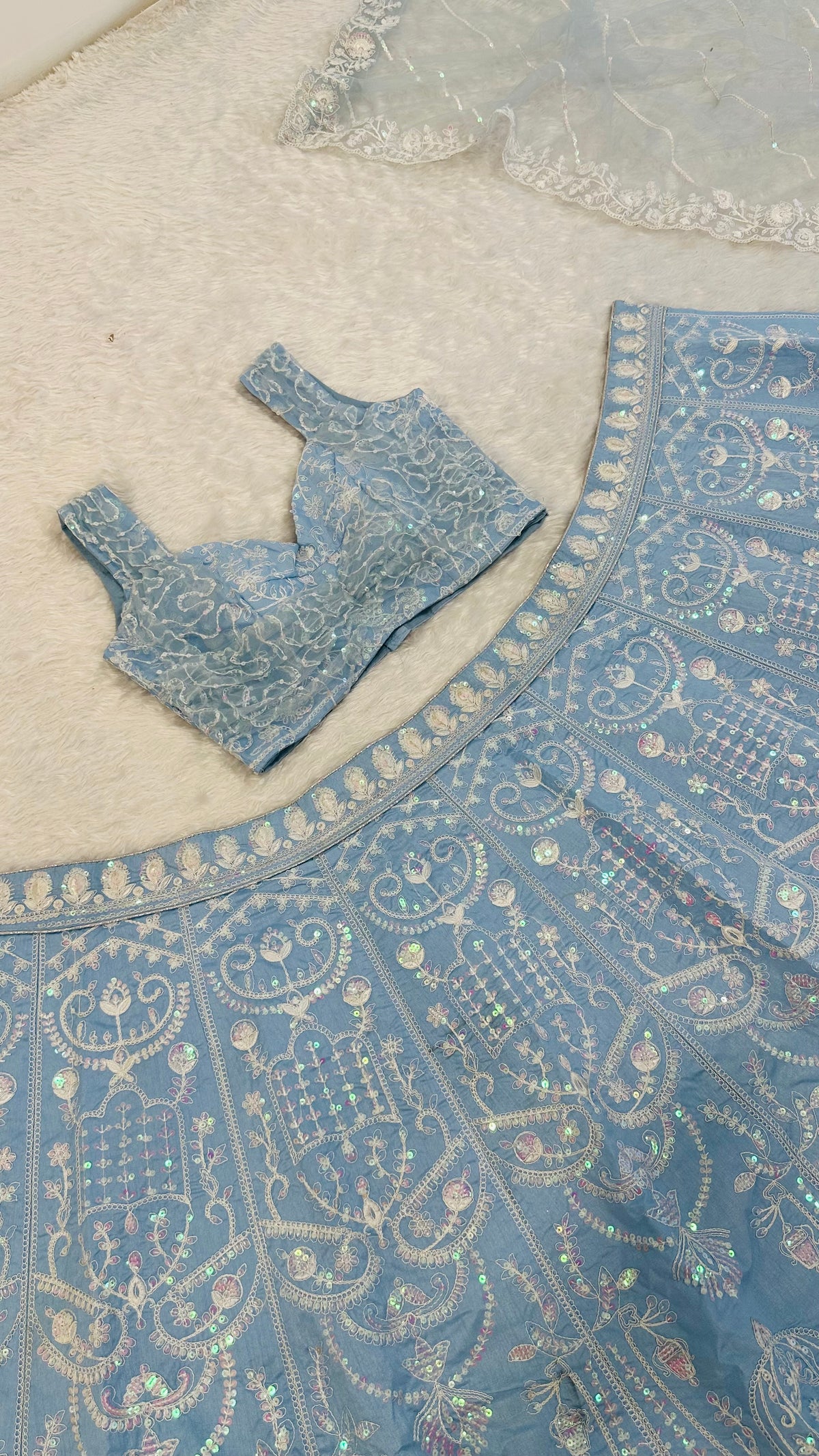 Ice Blue Sequin Party Wear Lehenga Choli