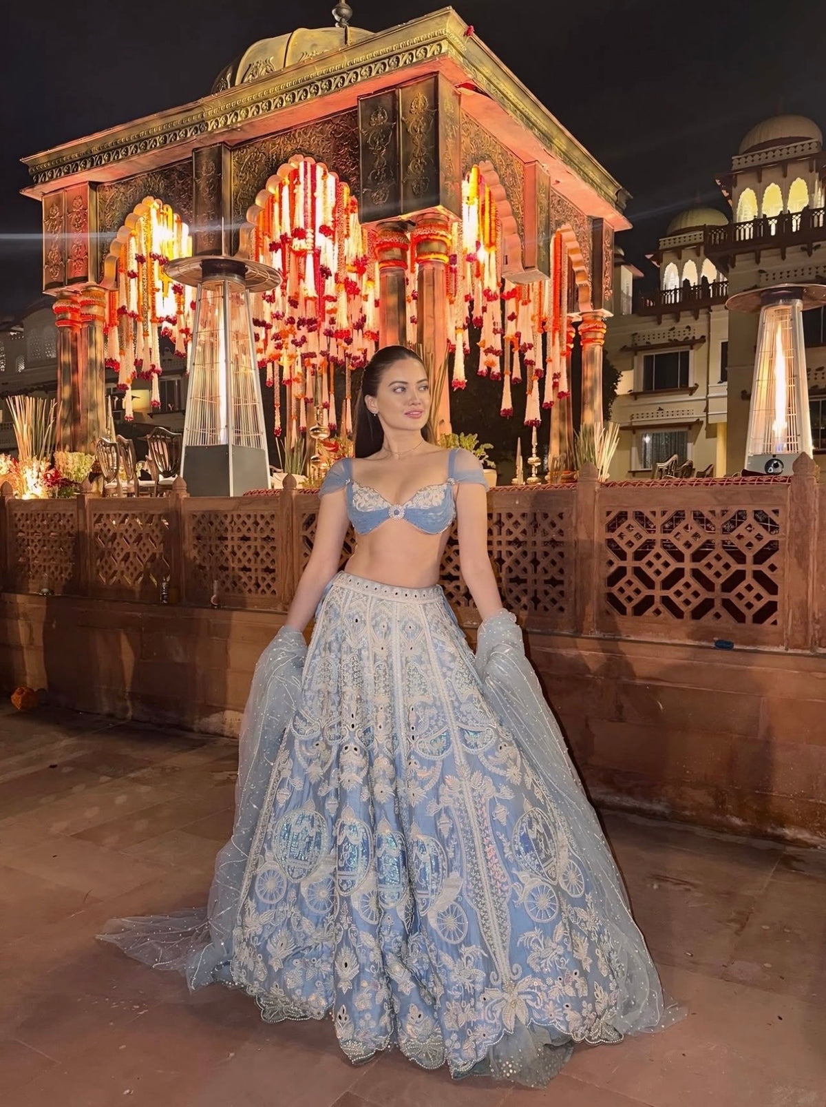 Ice Blue Sequin Party Wear Lehenga Choli