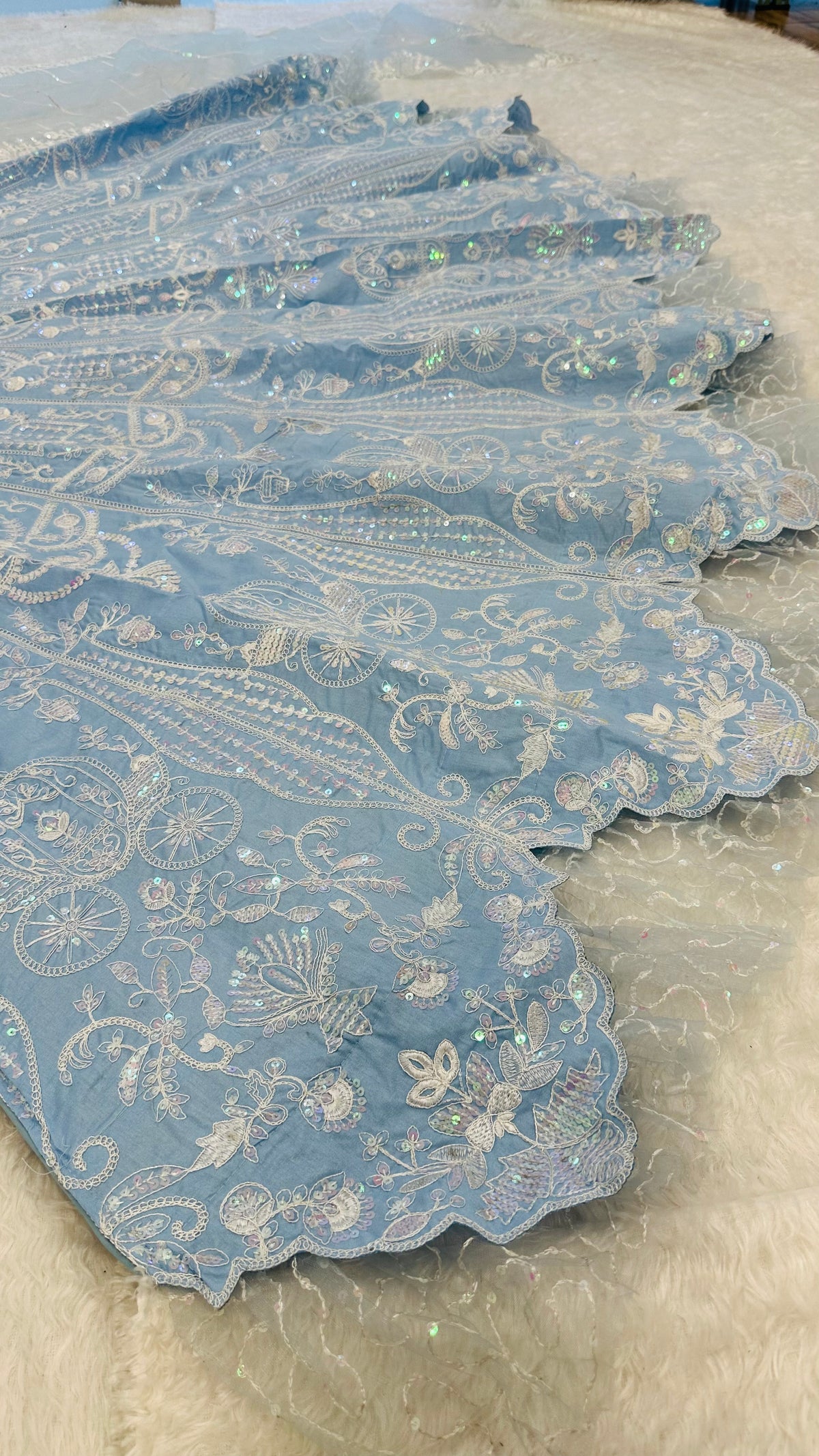 Ice Blue Sequin Party Wear Lehenga Choli