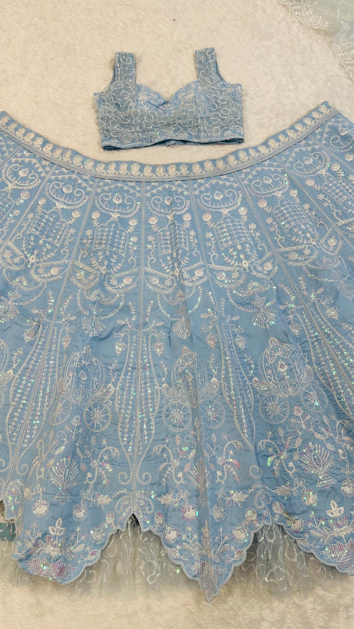 Ice Blue Sequin Party Wear Lehenga Choli
