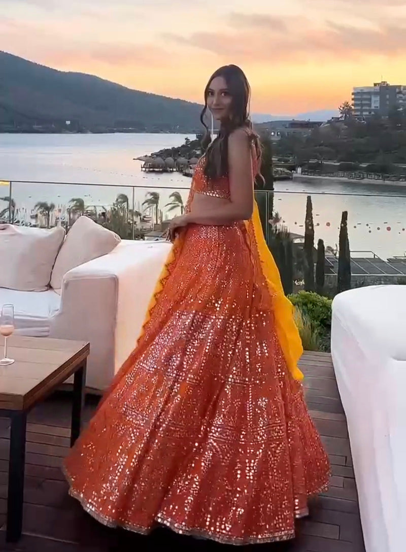 Orange Color Wedding Wear Designer Sequence Work Designer Lehenga Choli