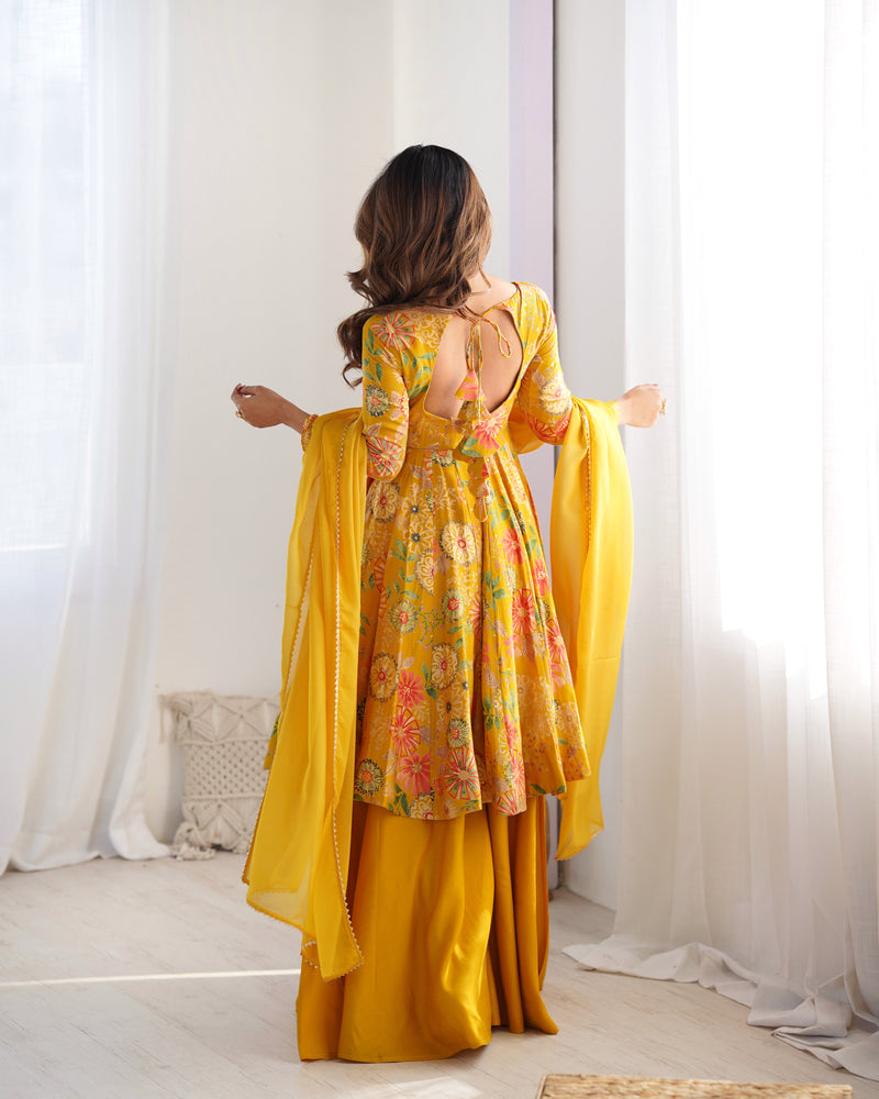 Yellow Color Floral Printed Designer Sharara Top