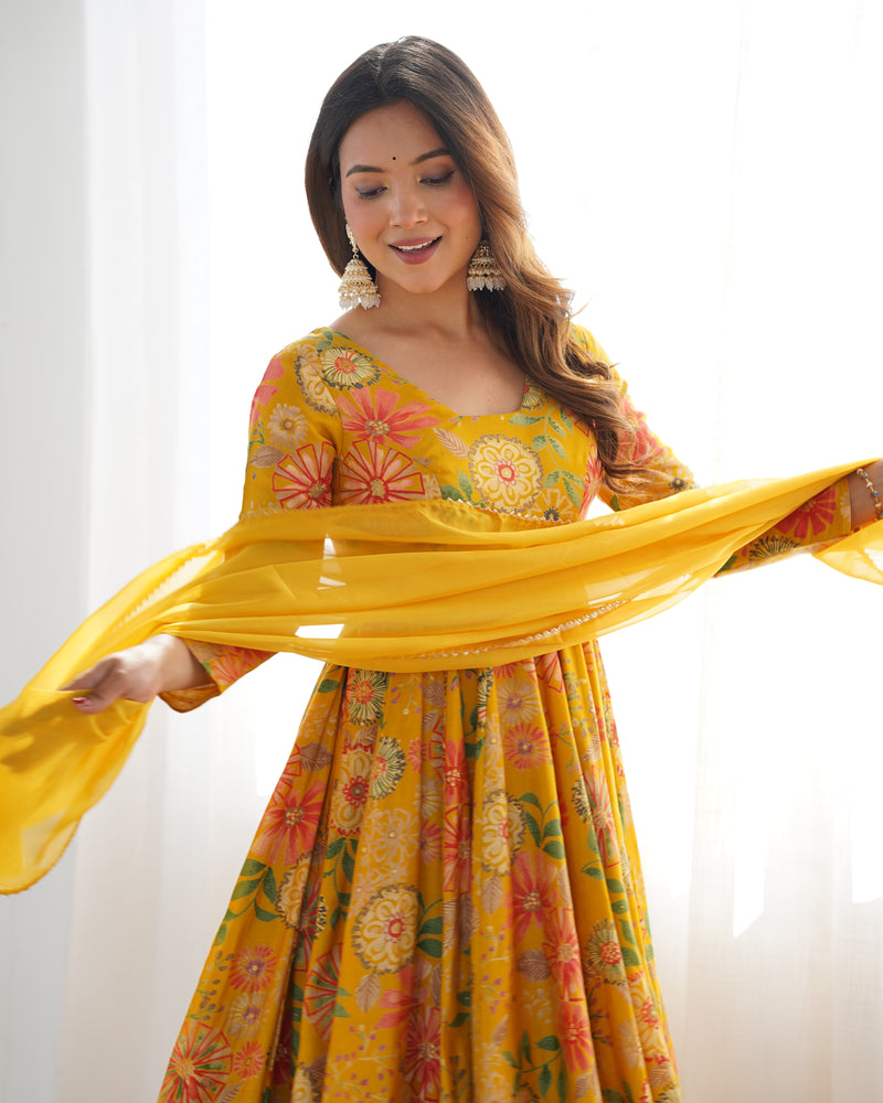 Yellow Color Floral Printed Designer Sharara Top