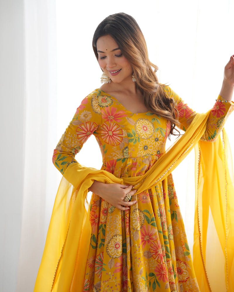 Yellow Color Floral Printed Designer Sharara Top