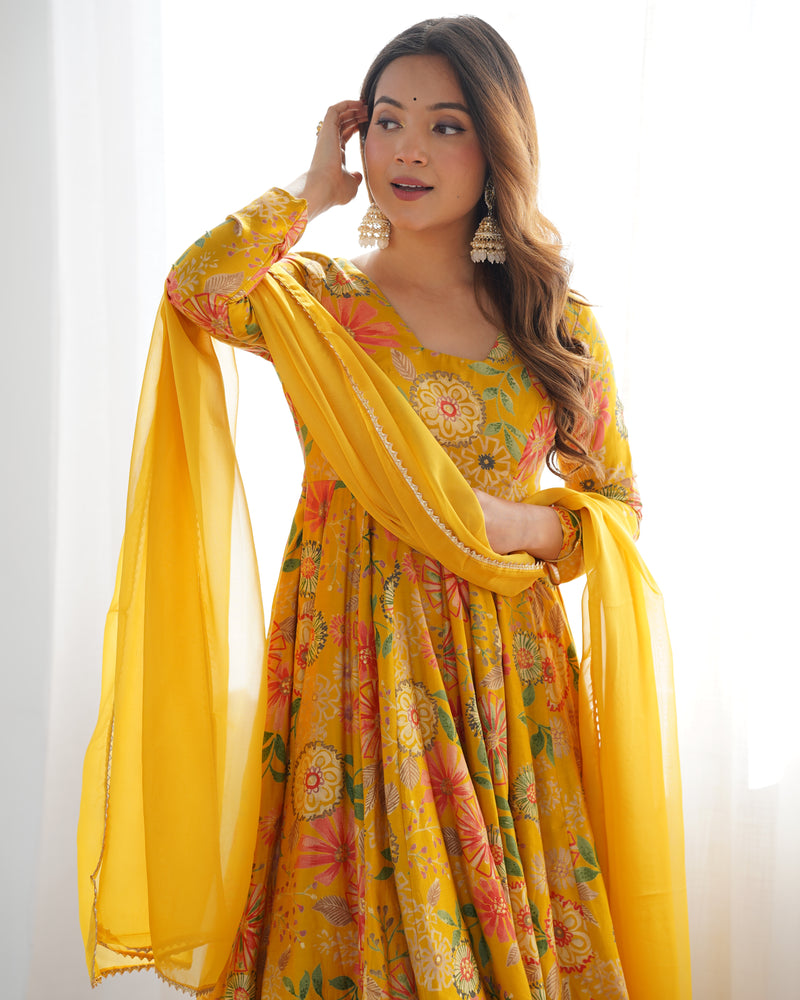 Yellow Color Floral Printed Designer Sharara Top