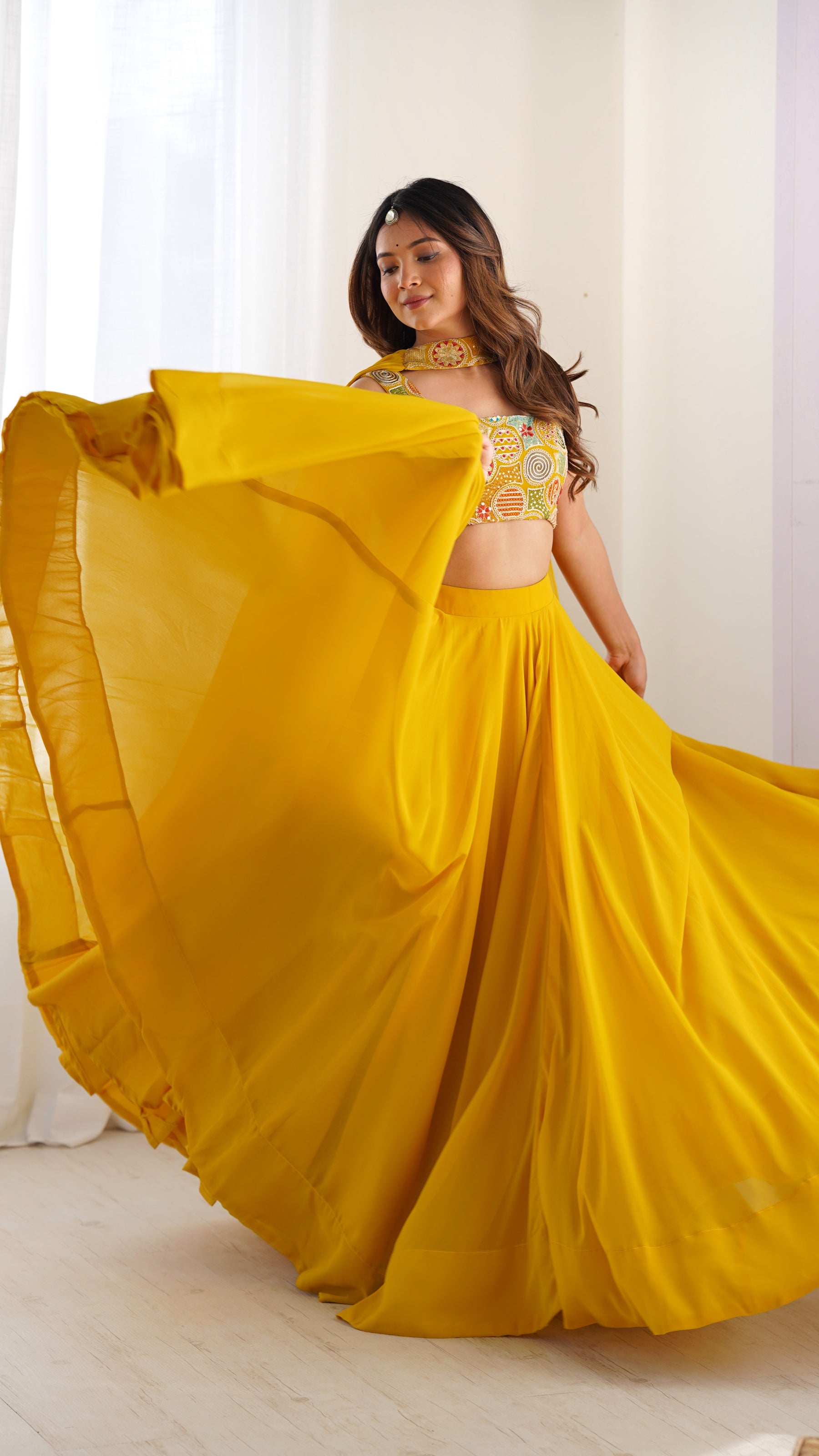 Yellow Color Soft Georgette Ready to Wear Lehenga Choli