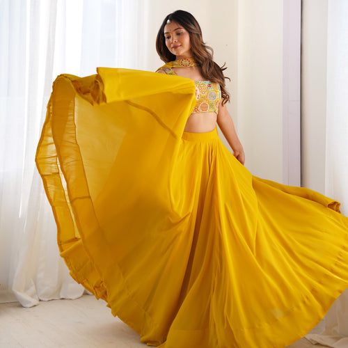 Yellow Color Soft Georgette Ready to Wear Lehenga Choli