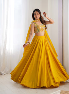 Yellow Color Soft Georgette Ready to Wear Lehenga Choli