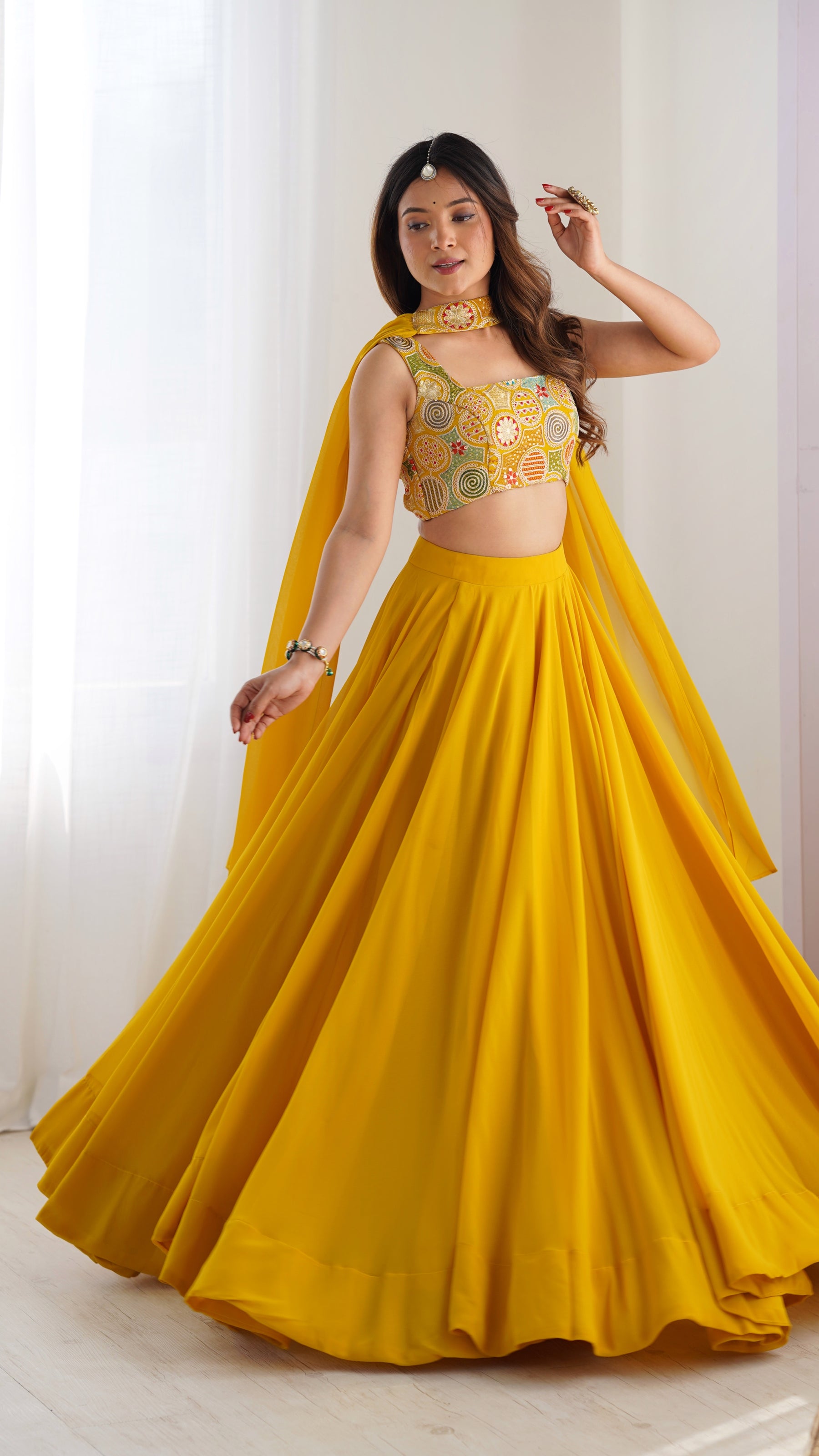 Yellow Color Soft Georgette Ready to Wear Lehenga Choli