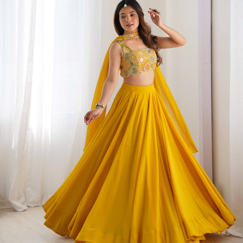 Yellow Color Soft Georgette Ready to Wear Lehenga Choli