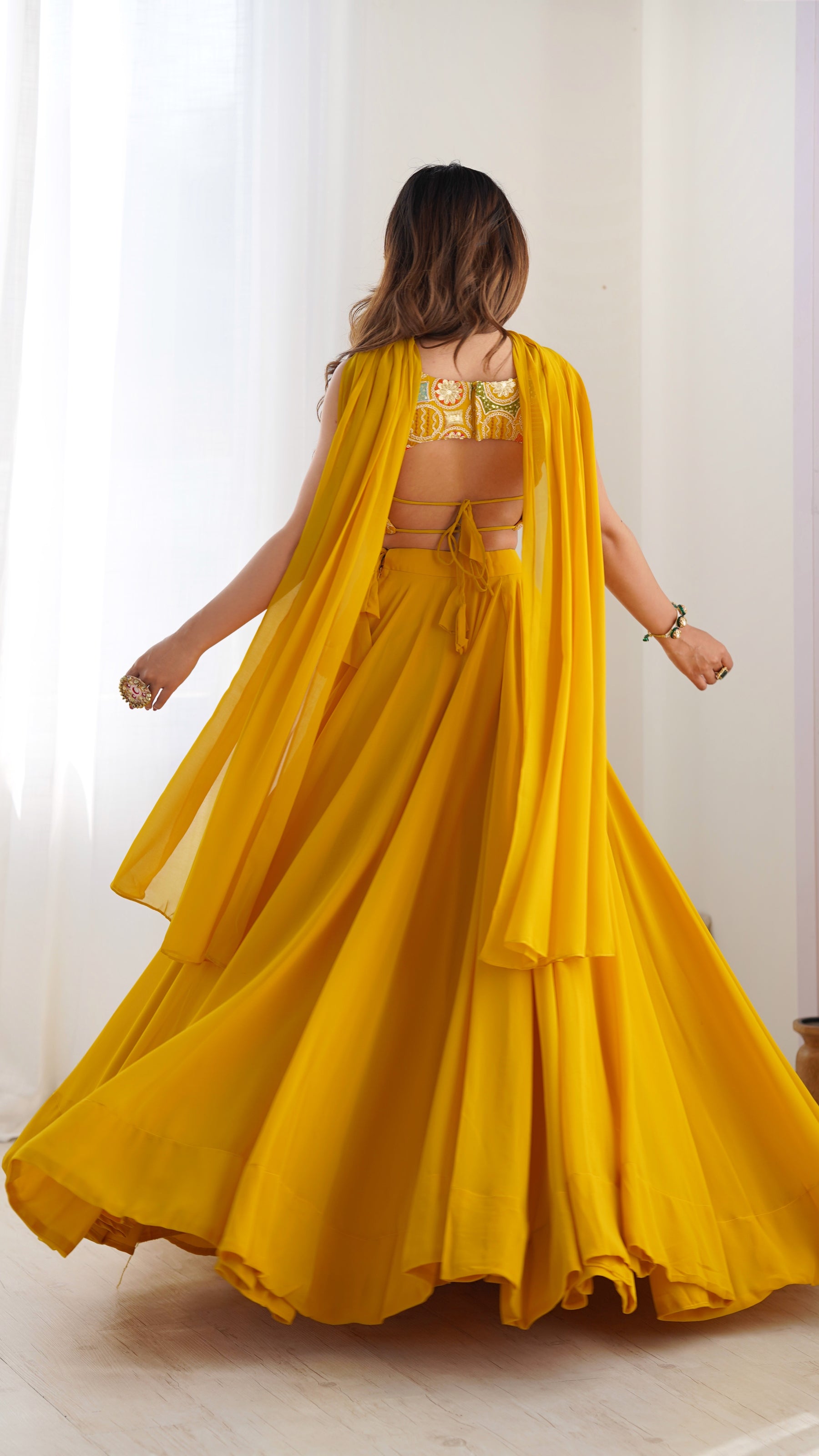 Yellow Color Soft Georgette Ready to Wear Lehenga Choli