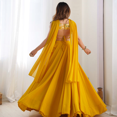 Yellow Color Soft Georgette Ready to Wear Lehenga Choli