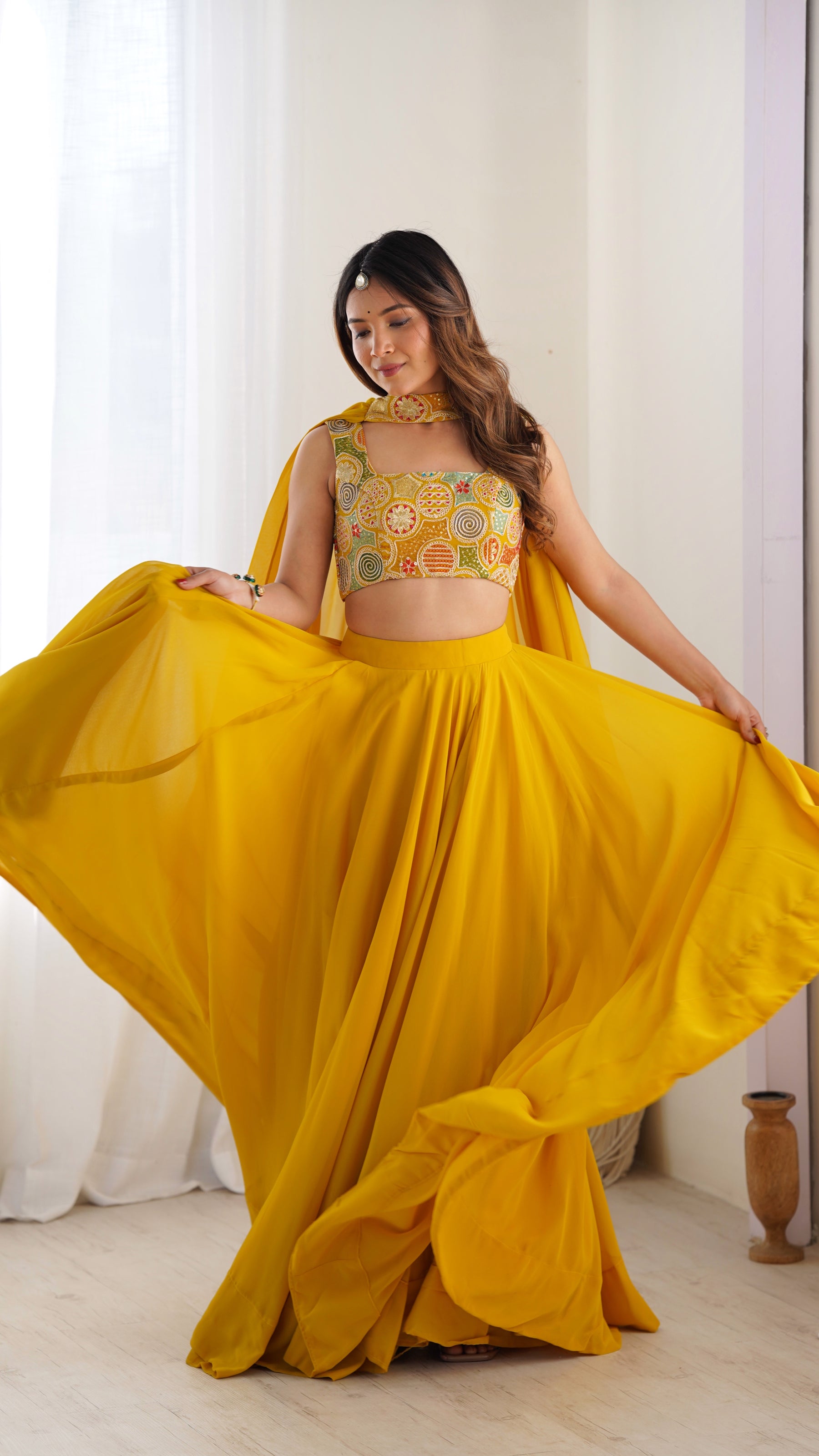 Yellow Color Soft Georgette Ready to Wear Lehenga Choli