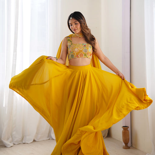 Yellow Color Soft Georgette Ready to Wear Lehenga Choli