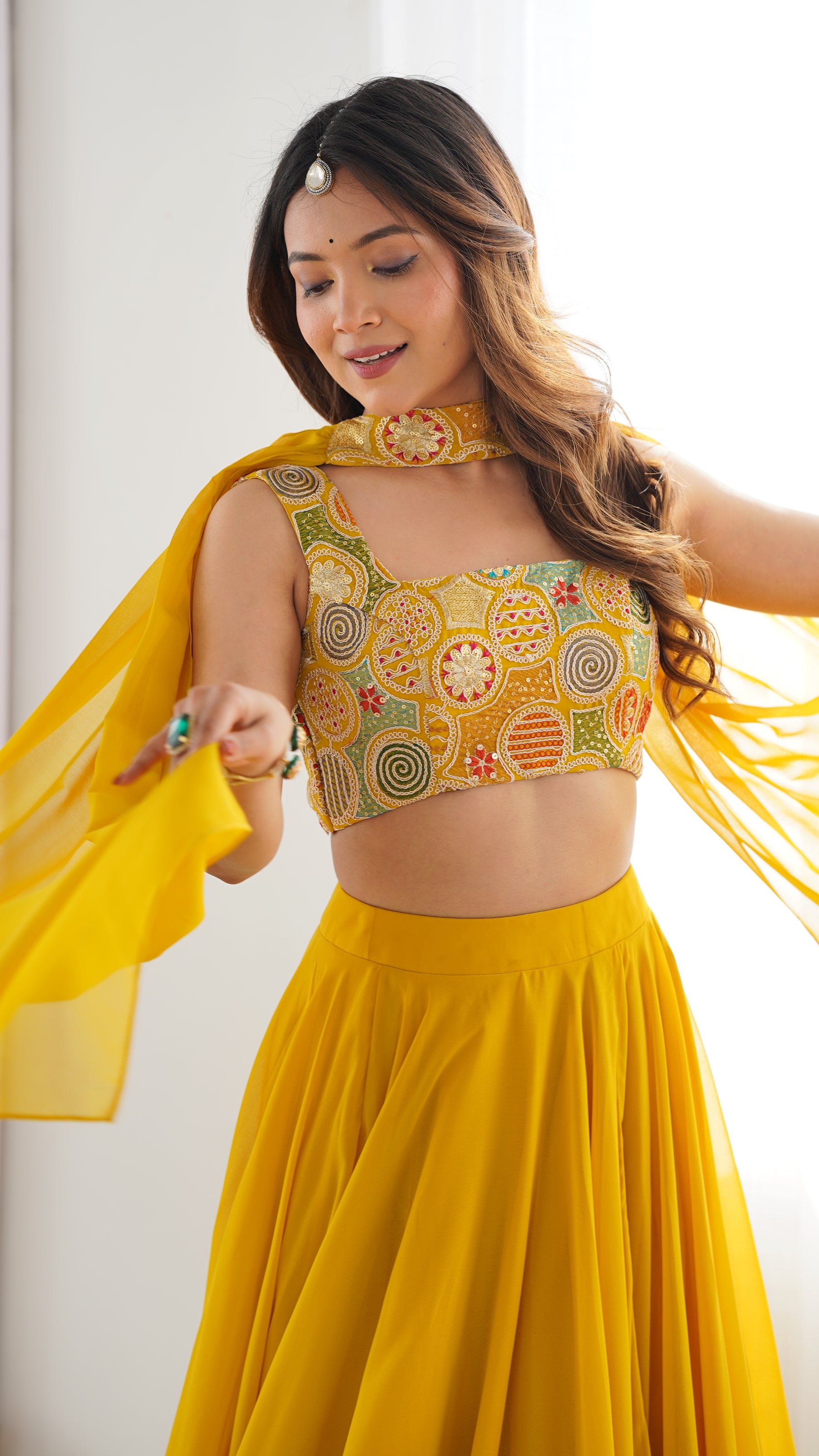 Yellow Color Soft Georgette Ready to Wear Lehenga Choli