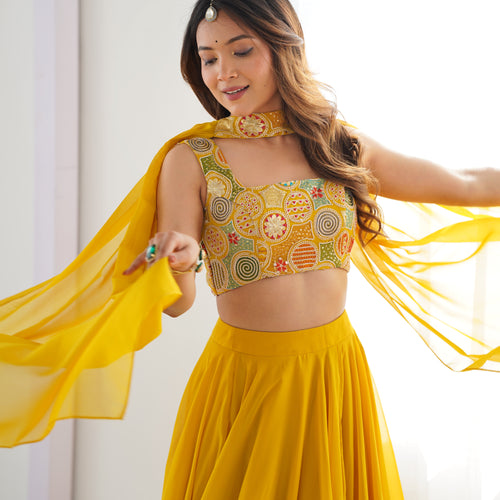 Yellow Color Soft Georgette Ready to Wear Lehenga Choli