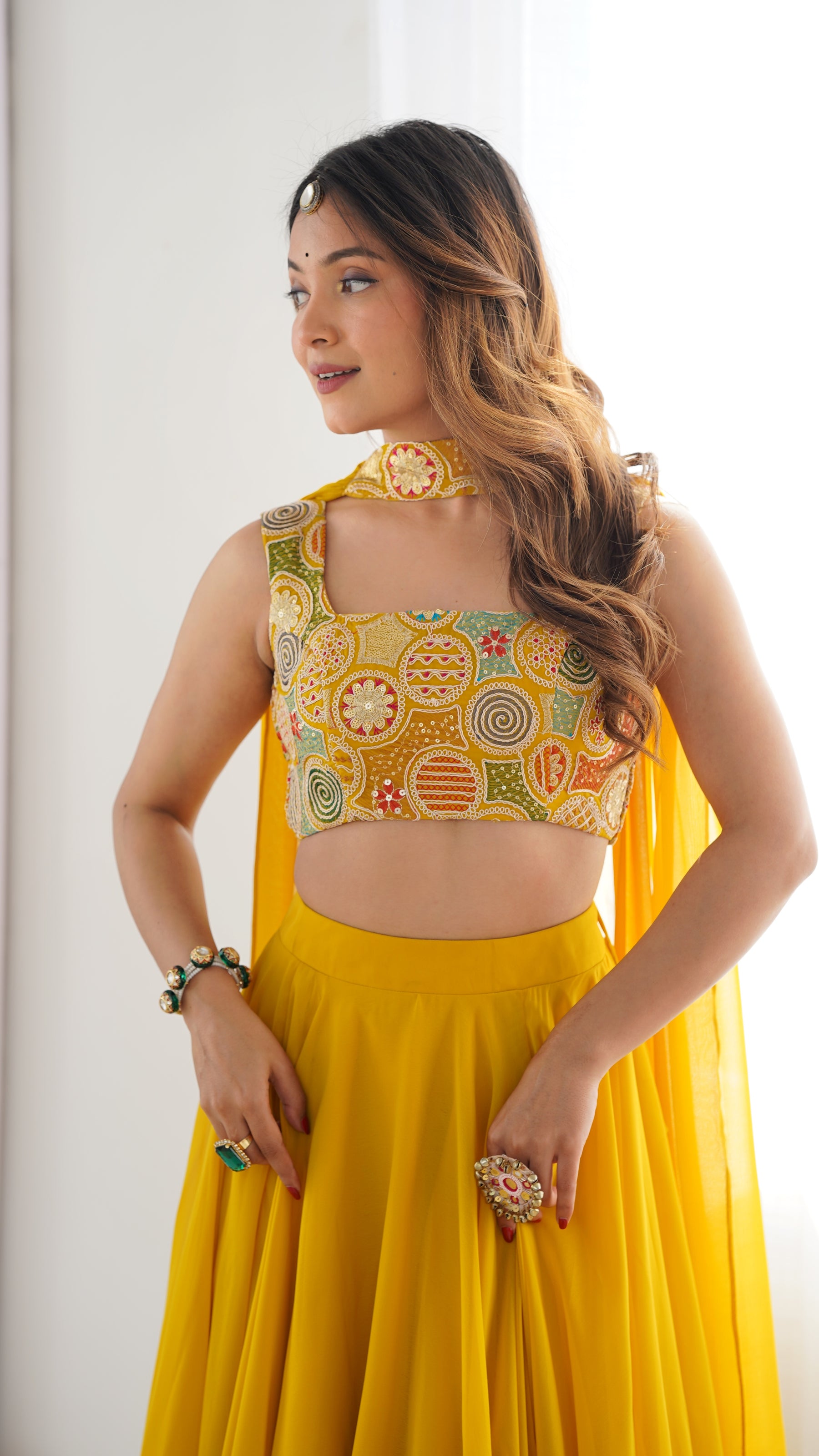 Yellow Color Soft Georgette Ready to Wear Lehenga Choli