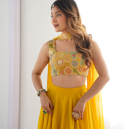 Yellow Color Soft Georgette Ready to Wear Lehenga Choli