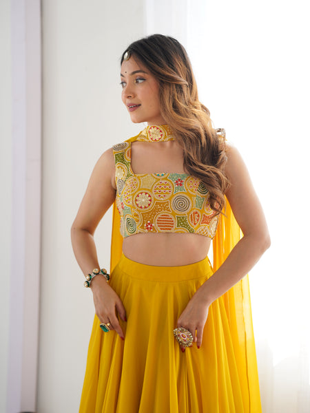 Yellow Color Soft Georgette Ready to Wear Lehenga Choli