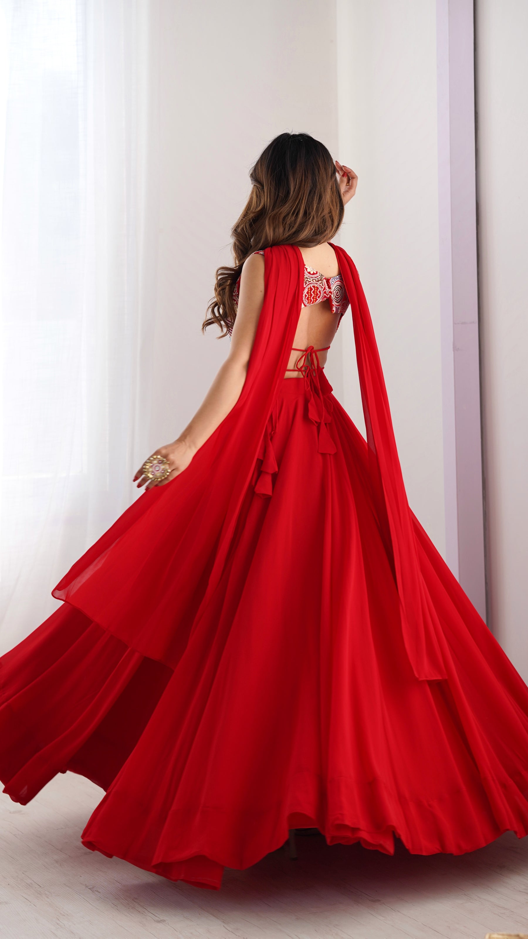 Red Color Embroidery Sequins work Georgette Lehenga Choli