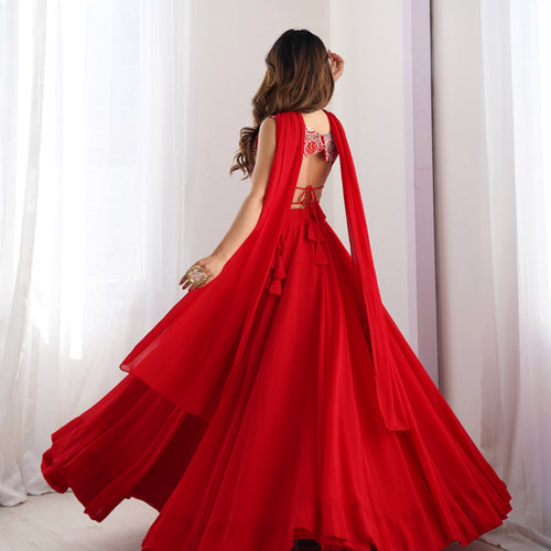 Red Color Embroidery Sequins work Georgette Lehenga Choli