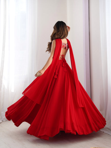 Red Color Embroidery Sequins work Georgette Lehenga Choli