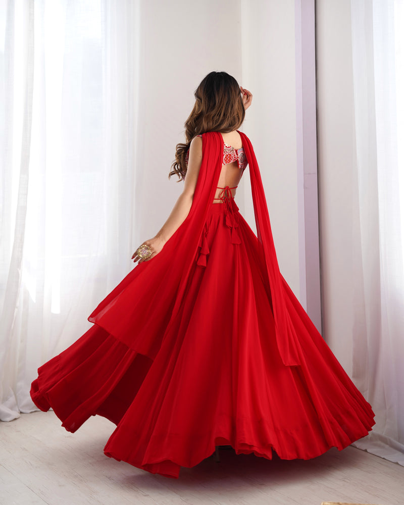Red Color Embroidery Sequins work Georgette Lehenga Choli